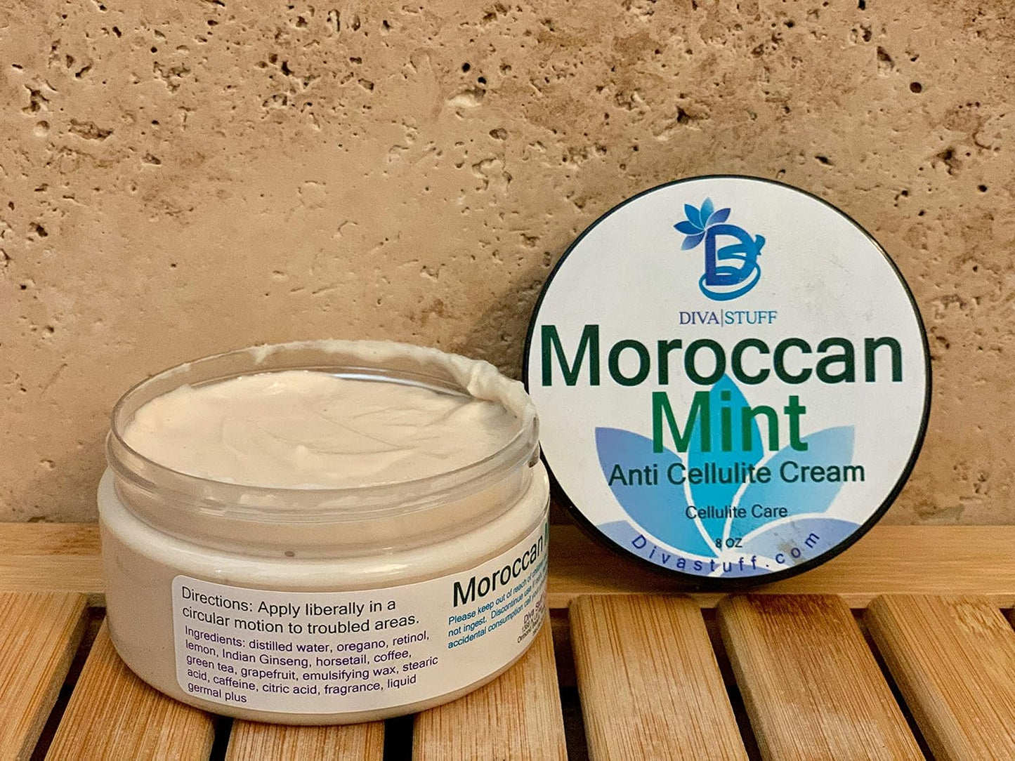 Moroccan Mint Scented anti Cellulite Cream, 4 Oz,With Indian Ginseng, Oregano, Horsetail, Juniper Berry, Coffee, Caffeine and More