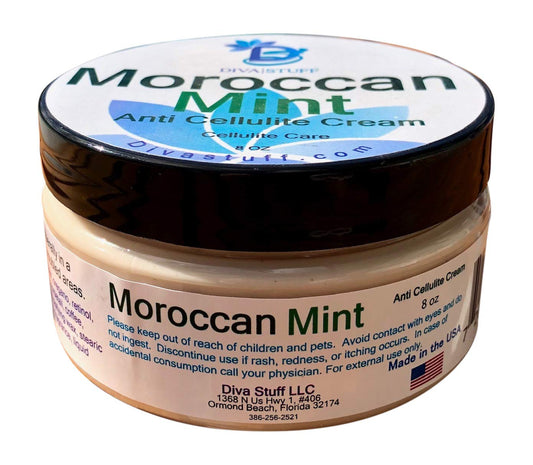 Moroccan Mint Scented anti Cellulite Cream, 4 Oz,With Indian Ginseng, Oregano, Horsetail, Juniper Berry, Coffee, Caffeine and More